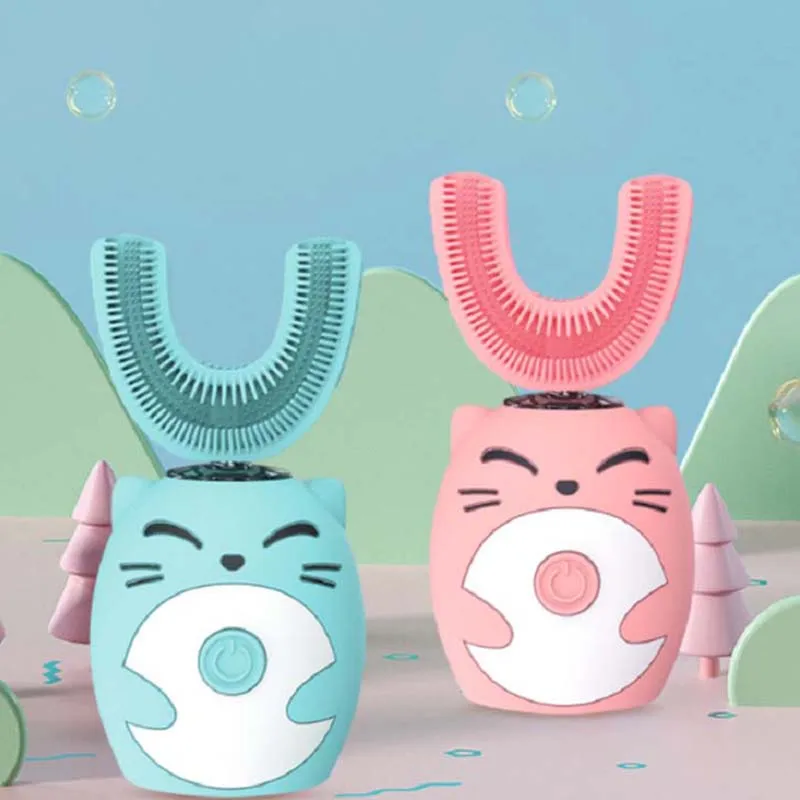 Cartoon Little Dinosaur U-Shaped Sonic Electric Toothbrush for Kids Three-Speed Adjustment Soft Food-Grade Silicone