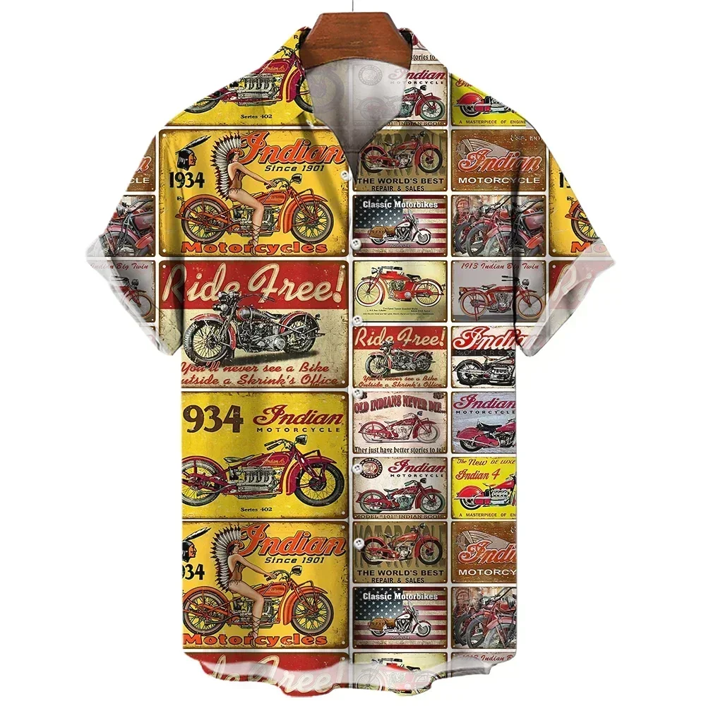 

2024 Summer Route 66 Retro Shirt Men Men's Clothing 3d Print Short Sleeve Top Oversized Breathable Men's Shirts Hawaiian Shirt