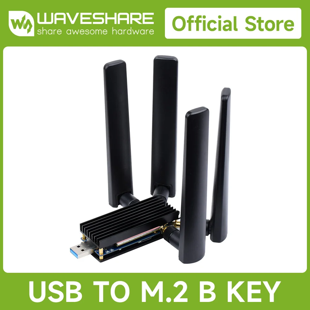 Waveshare 5G DONGLE Module, Quad antennas, USB3.1 port, Aluminum Alloy Heatsink, M.2 Key B Interface M.2 TO USB 3.1 Port