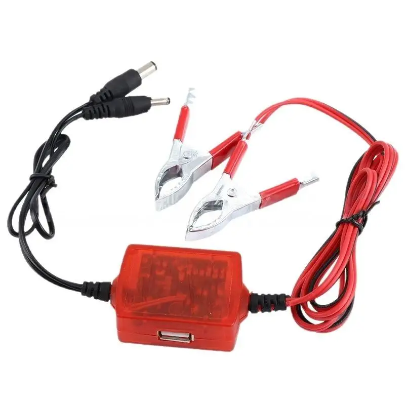 Hanging Cable 3/4USB Clip Charge Adapter with Dual Head Alligator Clip for Electric Car Battery, 1Pc