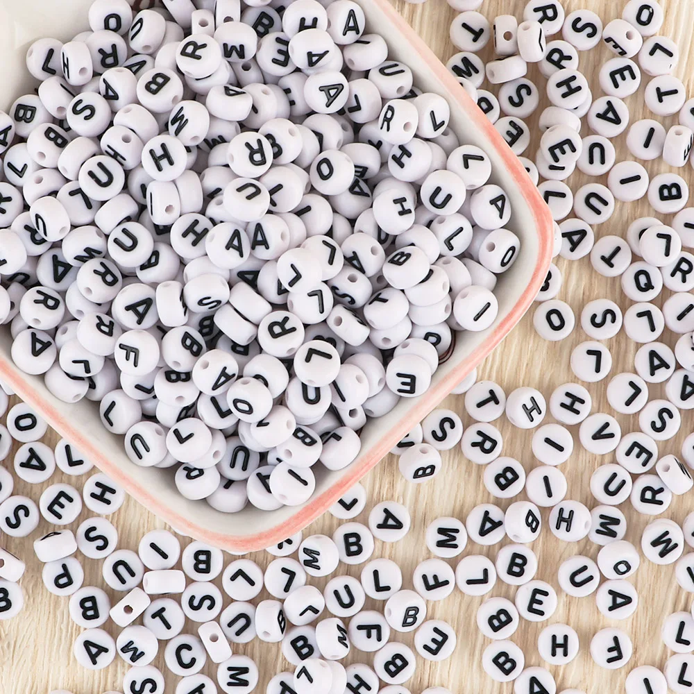 100pcs/Lot Oblate Acrylic Letters Beads Alphabet White Round Spacer Bead For Jewelry Making DIY Bracelet Necklace Handmade