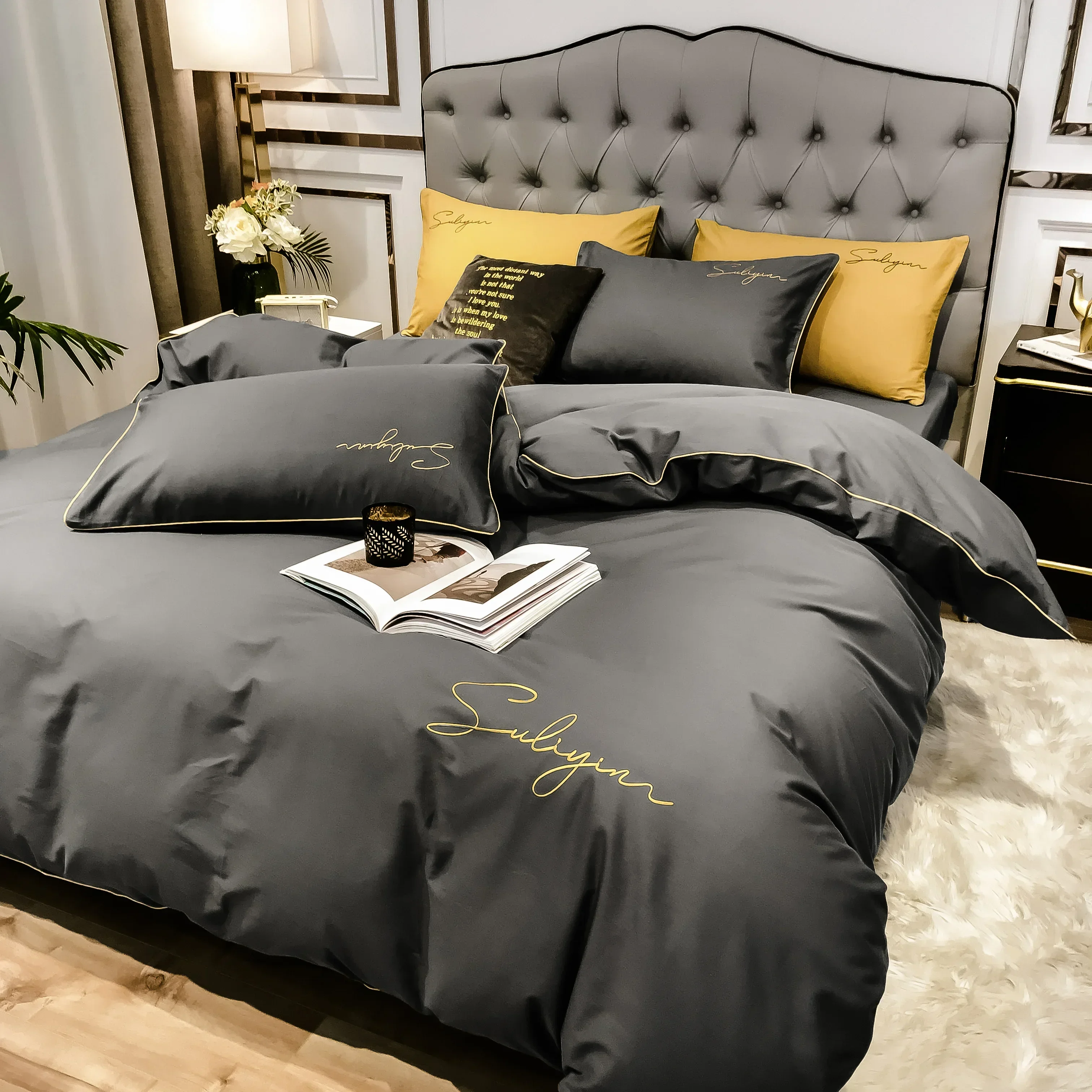 

400TC Egyptian Cotton Bedding Set Luxury Full Queen King Size Duvet Cover Bed Sheet Set Pillowcase Bed Linen Nordic Simple Style