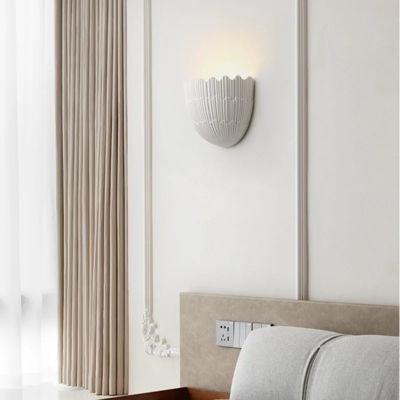 Wabi Sabi Estilo Gesso Shell Forma Lâmpadas de Parede Cabeceira Francesa LED Arandelas Sala de estar Fundo Decoração de Parede Corredor Escada