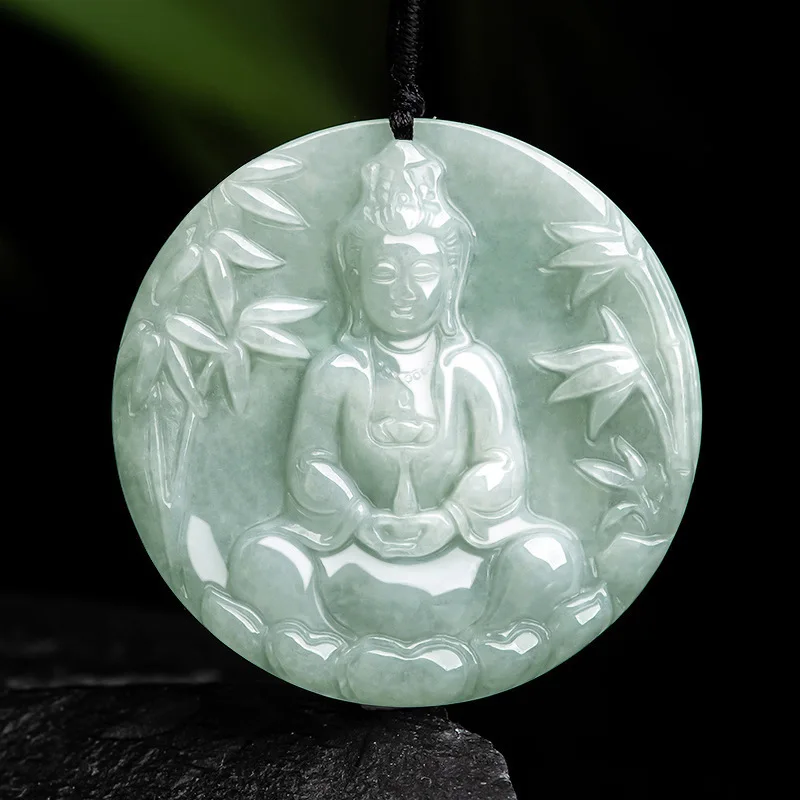 

Natural Myanmar Jadeite Forest Guanyin Waxy Jade Pendant Men's Necklace Women's