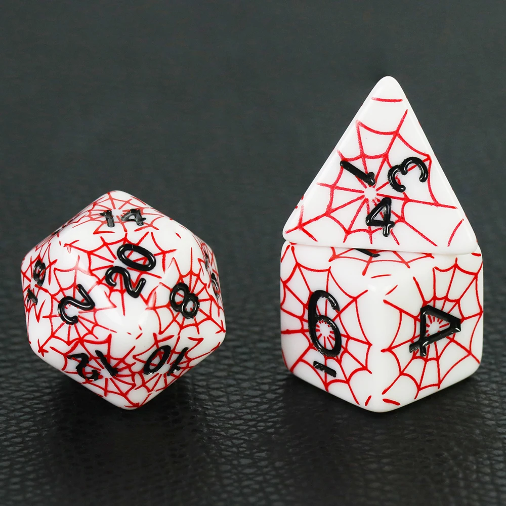 7pcs Polyhedral Dice Set D4-D20 and With Printing Spider Web Design -Perfect for RPG Board Games and DND Accesories