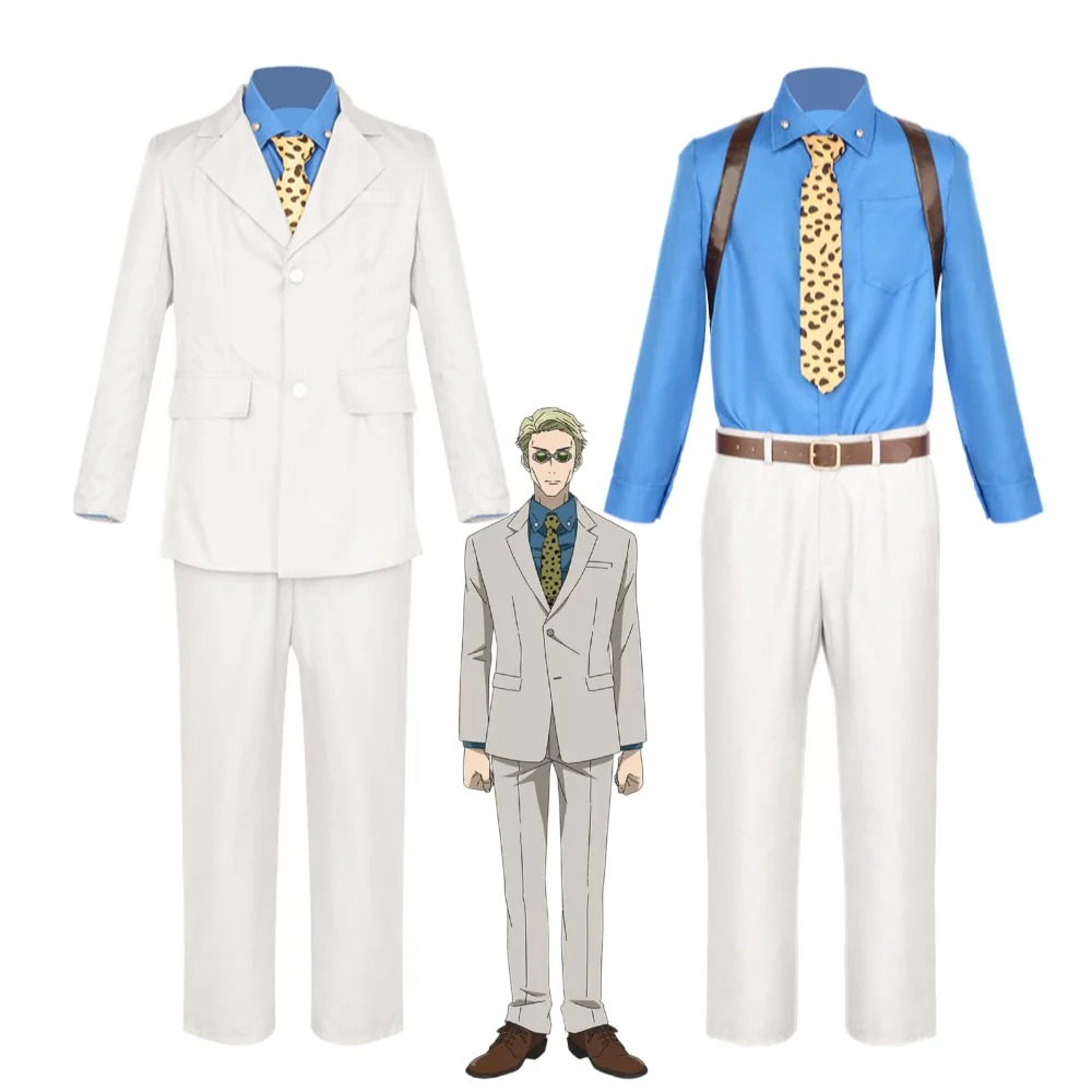 Kento Nanami Cosplay Costume Jujutsu Kaisen Men's White Business Suit Blue Shirt Leopard Tie Anime Outfit Convention Party