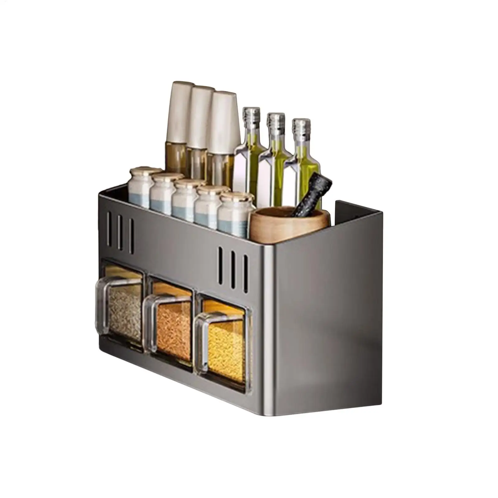 

Seasoning Organizer Kitchen Seasoning Storage Rack With Sealed Condiment Box Suction Cup Rust-proof Waterproof Shelf For Wall