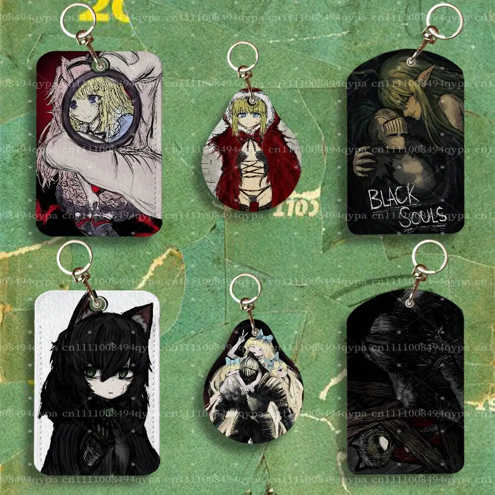 B-Black Souls 2 Grimm BS2 Keychain Card Holder Leather Keeps ID Cash Keys Cards Ready for Work, School, Travel Daily Errands