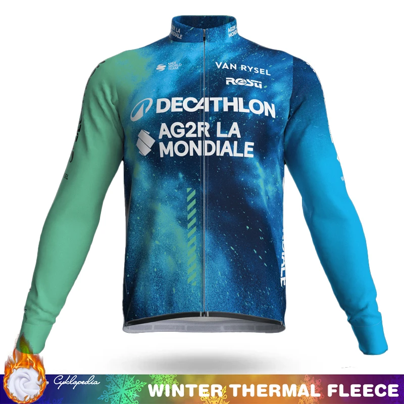 

Winter Thermal Fleece Cycling Jersey DECATHLON AG2R LA Mountain Bikes Retro Uniform Man Bicycles Jumper Clothing Men's 2026 Mens