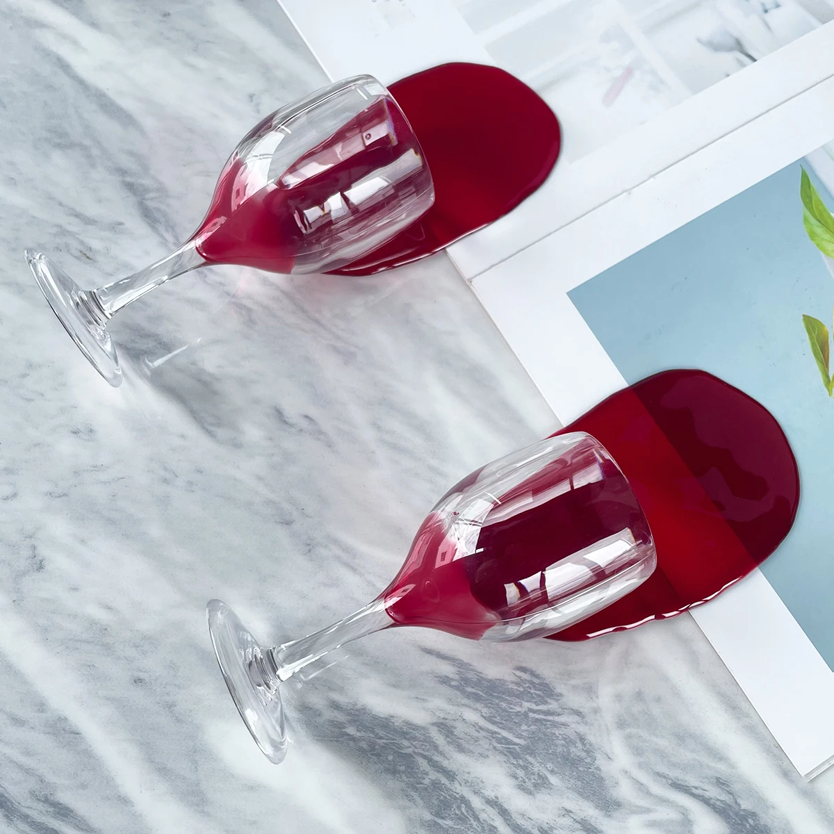 Hyper Realistic Spilled Red Wine Glass Prop - Lifelike Fallen Tipped Over Wine Cup for Photography Bar & Home Decoration Display