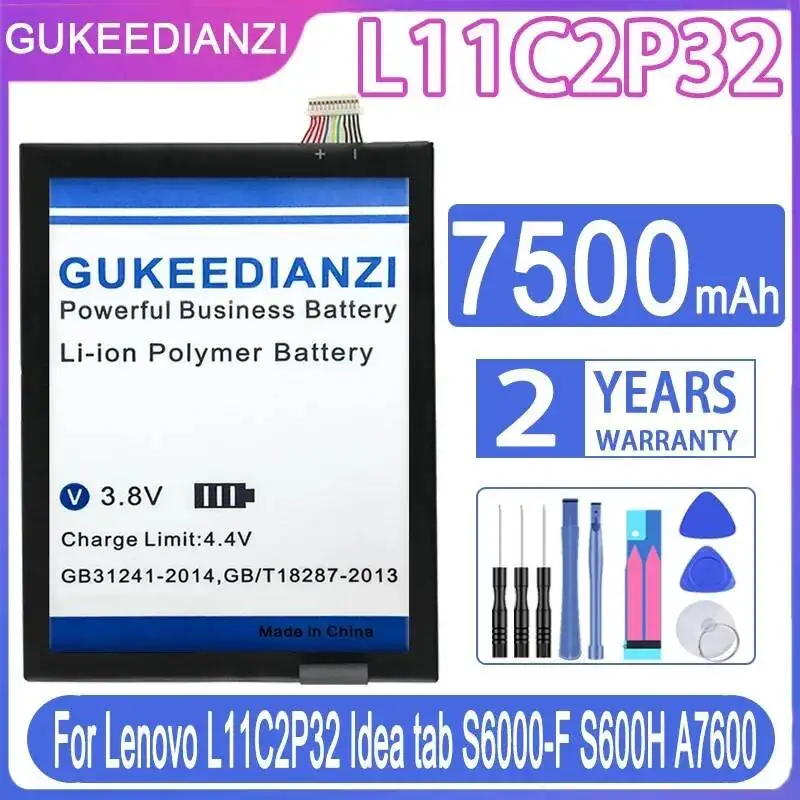 

L12D2P31 L11C2P32 L11C2P31 для Lenovo Ideatab S6000-F S600H A7600, аккумулятор для планшета, 7500 мАч, надежный источник питания, длительный срок службы
