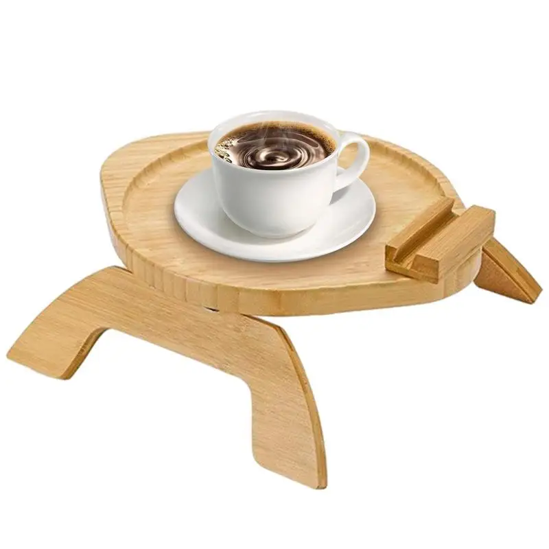 Sofa Arm Table Sofa Arm Wood Table Wood Armrest Tray Foldable Couch Cup Holder For Remote Control Snacks Magazines Coffee Cups