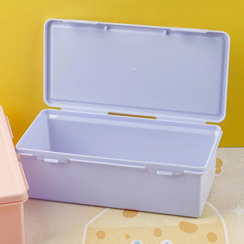 1Pc Clear Colorful Plastic Pencil Box Large Capacity Stackable Stationery Organizer Storage Box for School Office Supplies