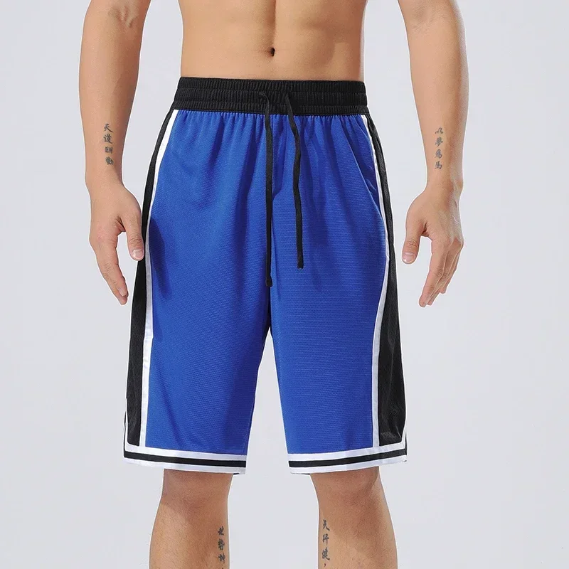Summer Hot Selling Men White Red Side Color Block Mesh Basketball Shorts Drawstring Elastic Waist Sports Training Casual Shorts