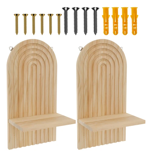 나무 아치 벽 선반, 단일 및 이중 레이어 장식 벽 선반, 나무 걸이식 선반, 벽 마운트 아치 책 선반, 2 개