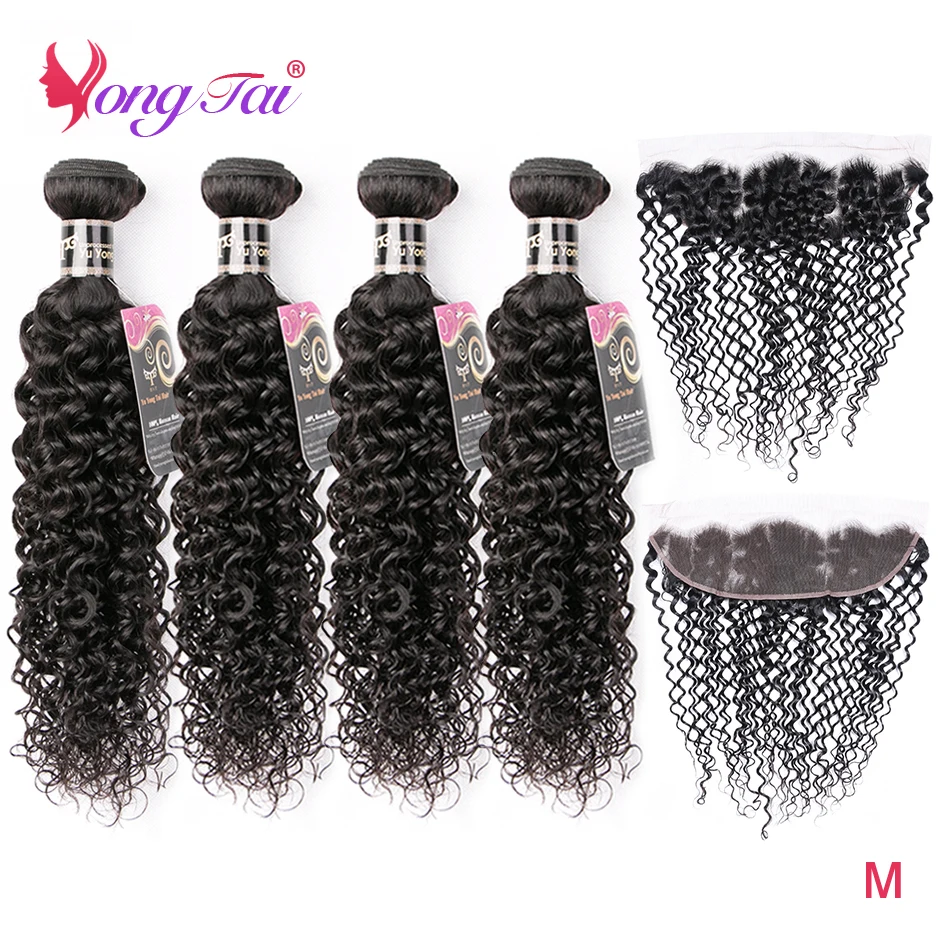 

YuYongtai Brazilian Hair Kinky Curly Human Hair Bundles with 13x4 Lace Front 130% Density Swiss Lace Non-remy Hair For Women