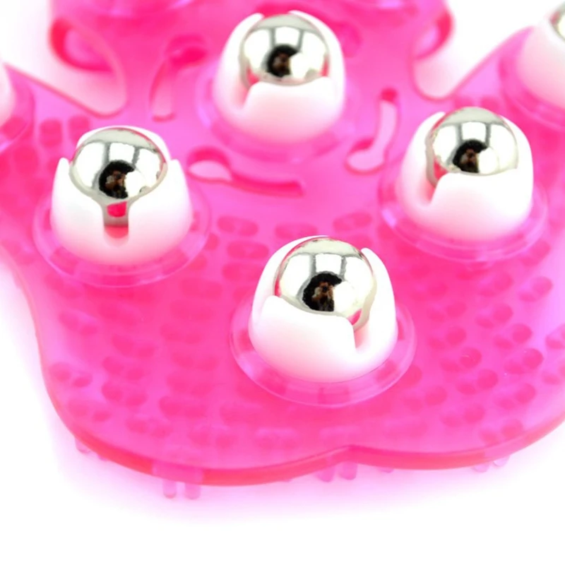 ถุงมือนวดรูปฝ่ามือนวดตัวพร้อมลูกกลิ้งโลหะ9 360องศาลูกบอลความงามดูแลร่างกาย (สีชมพู)