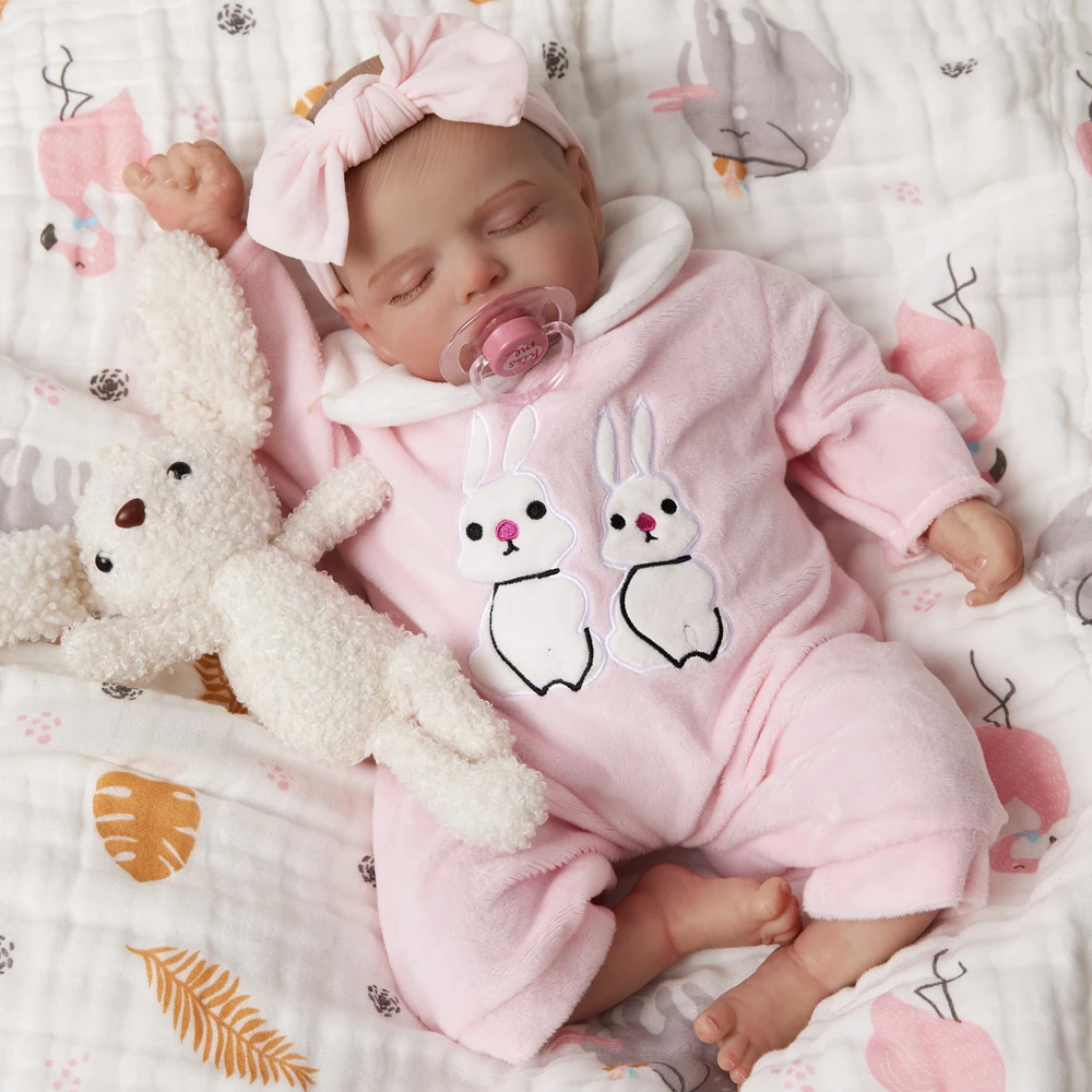 Muñeca Reborn Bebe pintada de 49CM, muñeca para dormir para recién nacido Rosalie, pelo suave dibujado a mano, tono de piel 3D, venas visibles