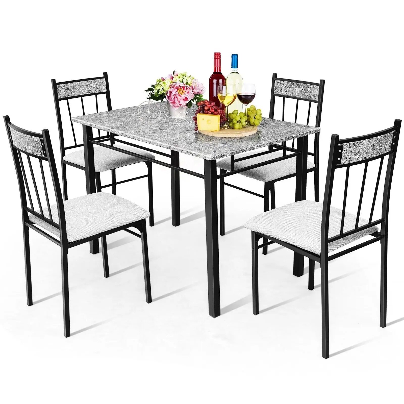 GOFLAME 5PCS Modern Kitchen Dining Set Breakfast Bar Table & 4 High Back Padded Chairs