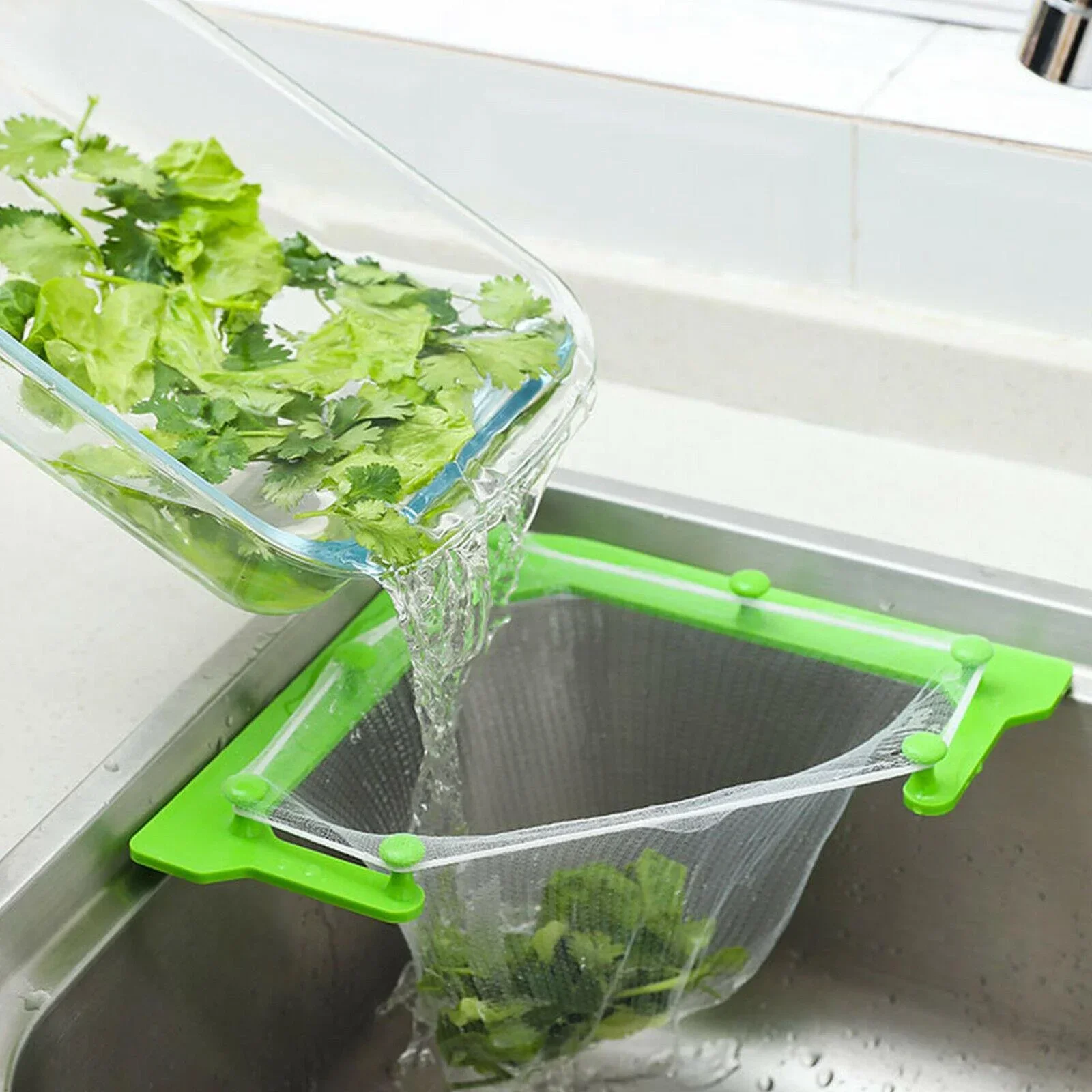 

STONEGO Triangular Corner Sink Filter Drain Basket with 50pcs Hanging Mesh Bags Space Saving Kitchen Supplies