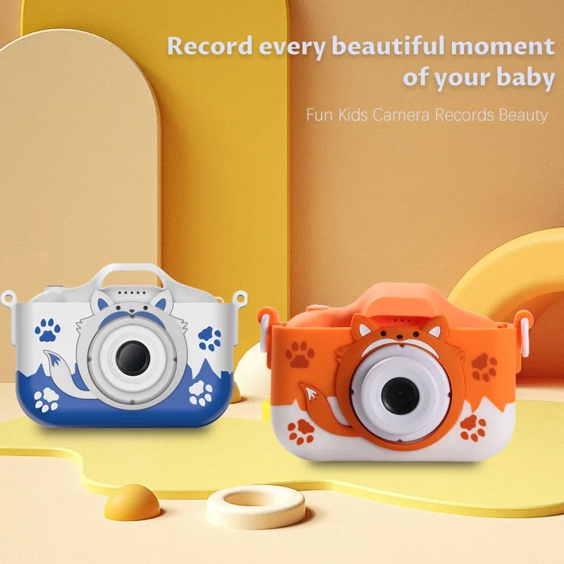 Cute Fox Camera Toy HD 1080P Kids Digital Camera Kids Early Shoot Toys Built-In Game Camera Shockproof Silicone Protection Cover