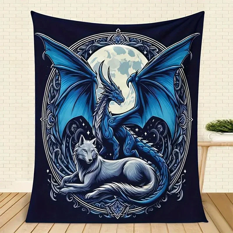 

Stitch Print Blanket Dragon and Wolf Soft Creative Blanket Bedroom Bedspread Home Decor For Best Friend Blanket All-Season