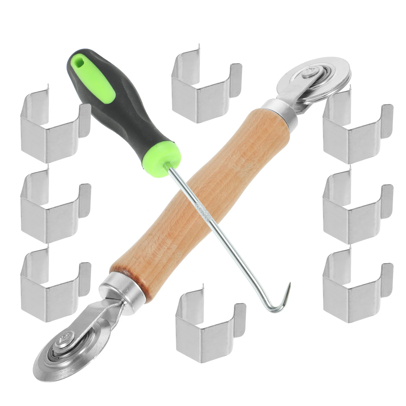 

1 set Sturdy Screen Repair Kit with 8 Clips Stainless Steel Roller Bearing Remover Hook for Window Door Rescreening Tools Set