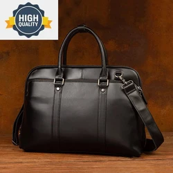 Office Leathfocus Vintage Black Handbag Top Layer Genuine Leather 15.6 Inch Laptop Bag Business Executive Briefcase for Men