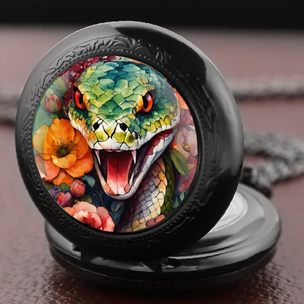 Fierce Snake Glass Dome Pocket Watch with Chain Women Necklace Pendant Clock Men Watch Children Gifts Relojes De Bolsillo