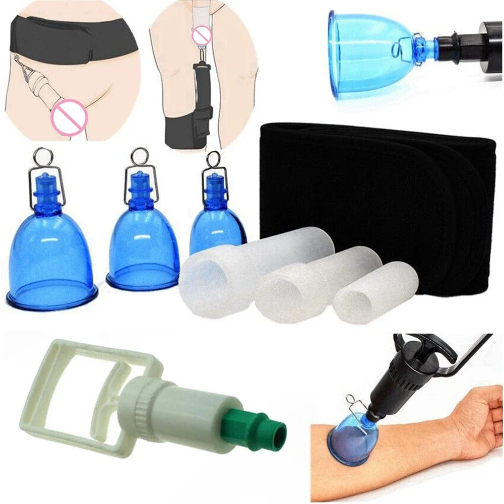 Male Penis Extension Vacuum Cup Set Glans Extender Silicone Sleeve Stretcher Pump Enlargement Adult Portable Product For Men