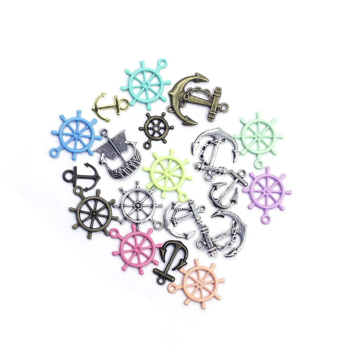 

100PCS Mixed Ship Theme Charm Pendants Anchor Rudder 10-40mm Handicrafts Accessories Gift Decoration Material Package Wholesale