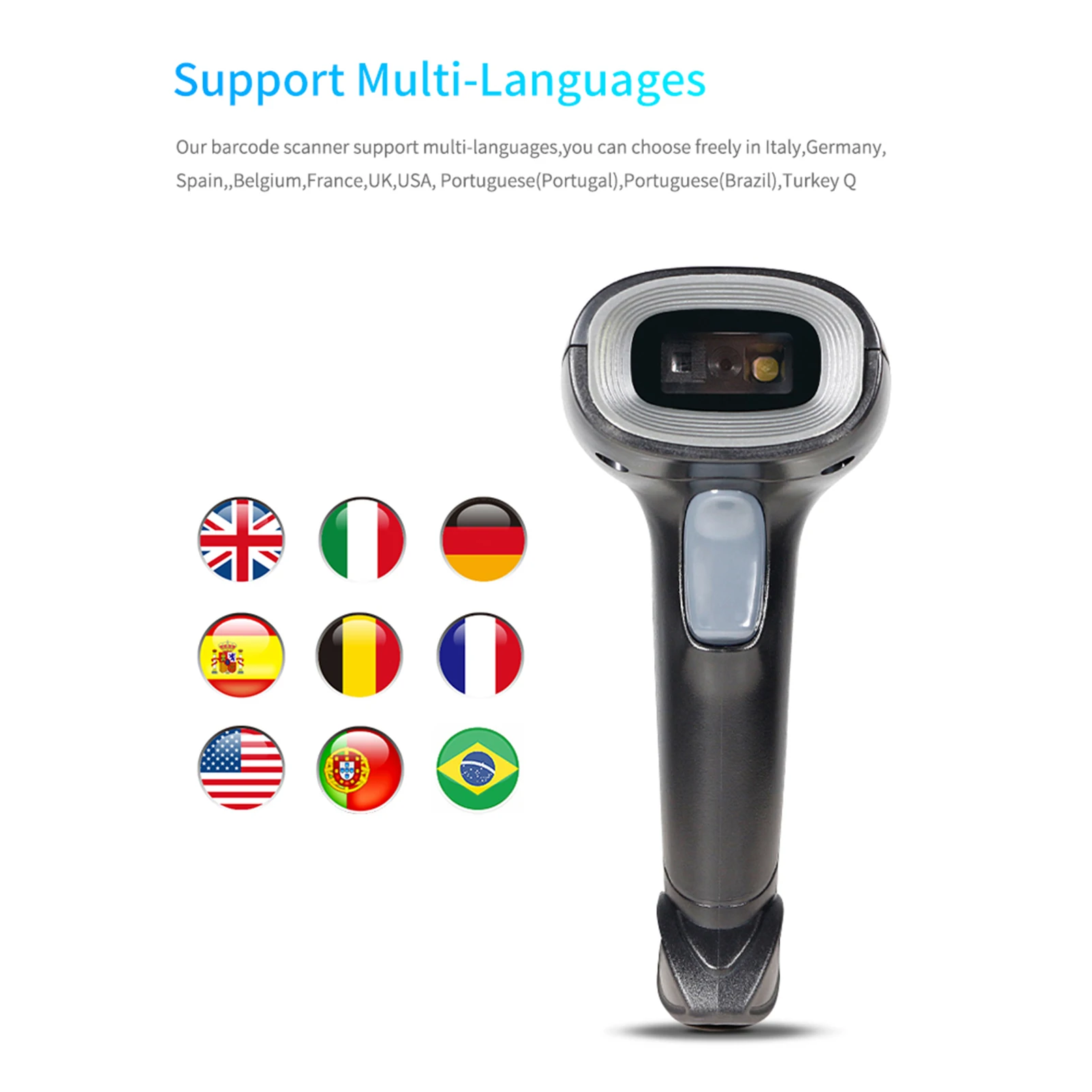 Scanner de código de barras USB 1D 2D QR Leitor de código de barras portátil com fio com suporte compatível com Windows XP/7/8/10 Android Linux System