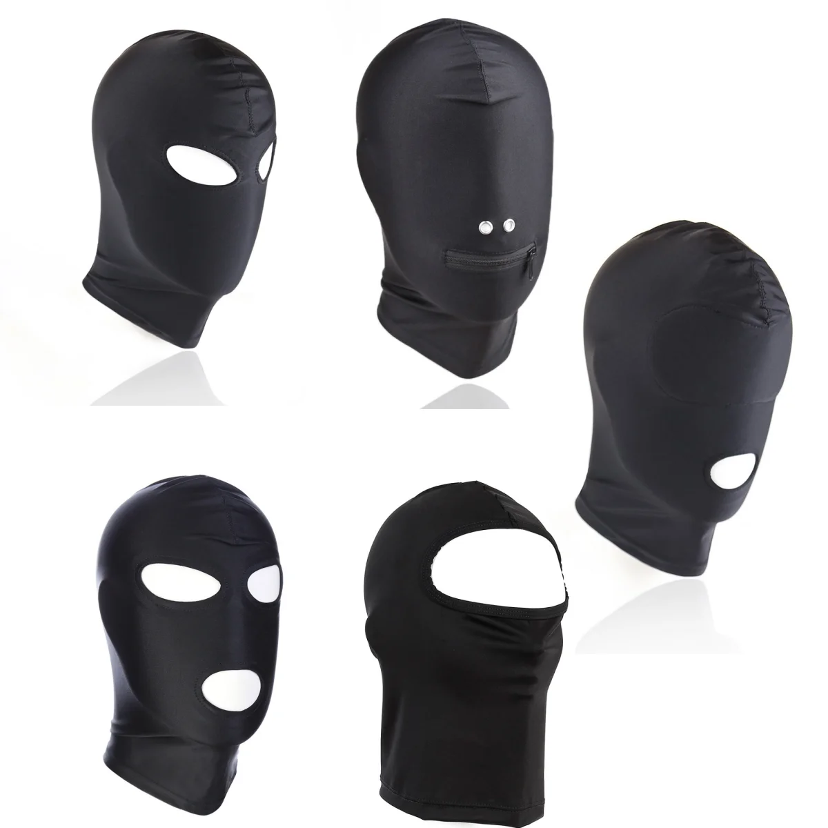 6 Style Unisex Fetish Full Face Mask Standard Seamles Bondage Hood Elasticity Balaclava Cap for Cosplay Party Hat Tactical Games