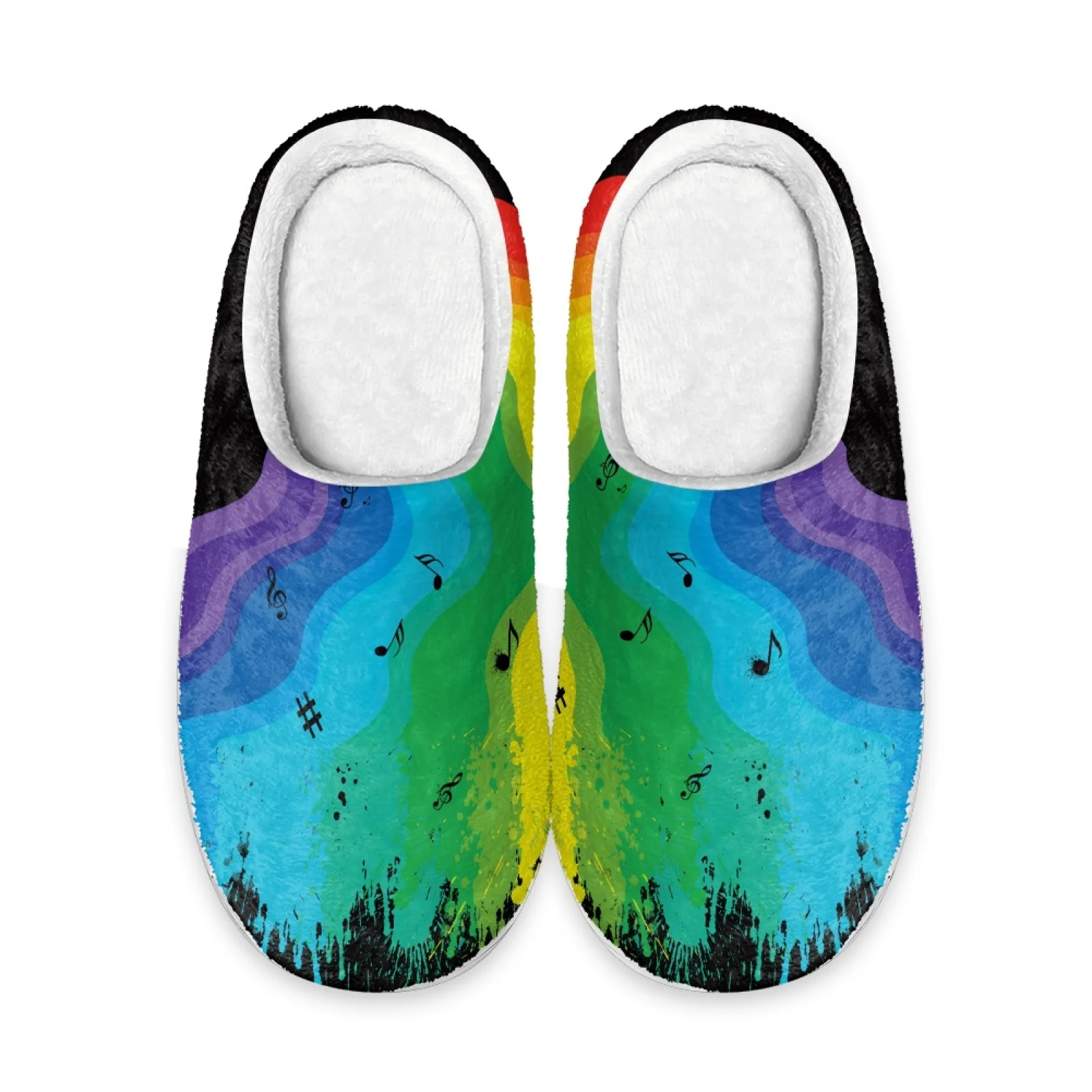 PENSTROLL Rainbow Music Non Slip Soft Indoor House Slippers Heavy Duty Warm Indoor Slippers Wfh Cozy Essentials Slippers