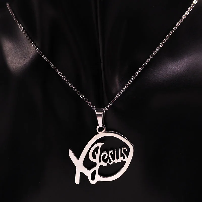 Stainless Steel Jesus Christ Male Necklaces Fish Christian Ichthys Fish Pendant Necklaces Jewelry Women or Men collares N17168B