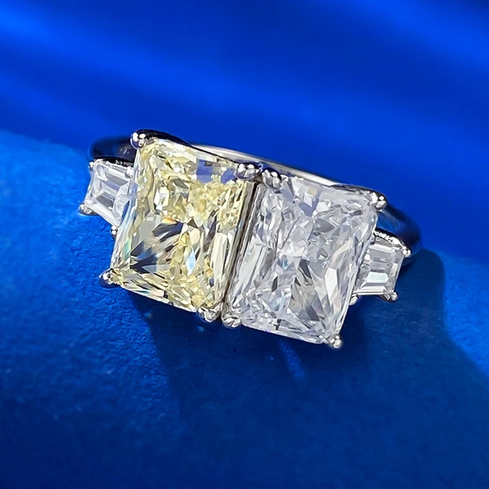 Bague en pierre précieuse saphir coupe radiante pour femme, argent regardé 925, bijoux de fiançailles, papeterie de laboratoire, vente en gros, 6x8mm