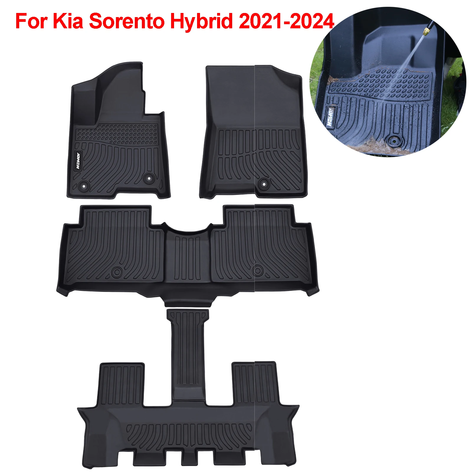 Tapetes de carro para Kia Sorento híbrido, almofada protetora impermeável, tapete para todos os climas, conjunto de forro, 6 lugares, 2021-2024