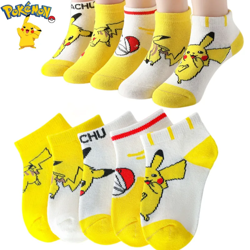 5Pairs  Cartoon Children's Socks Baby Boy Pokemon Pikachu Socks Kawaii Child Soft Gift Kids Girls Clothing