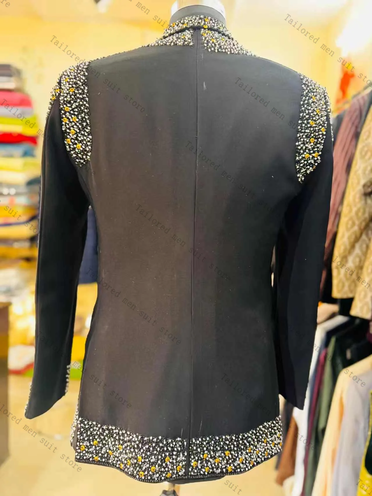 Conjunto de trajes de hombre con cristales negros, chaqueta de 2 piezas + Pantalones, chaqueta de esmoquin de boda para novio de algodón, abrigo Formal personalizado para oficina