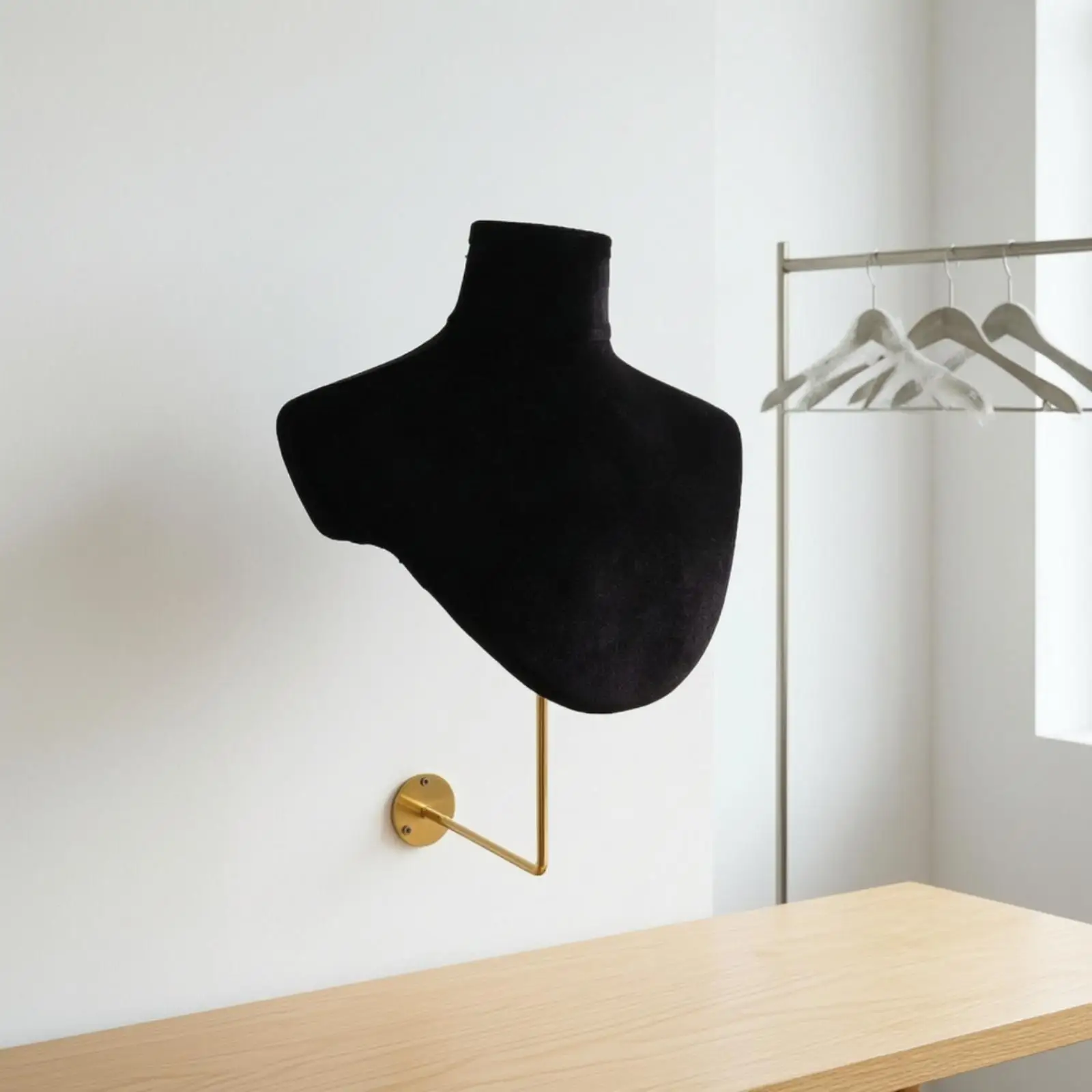 Boutique Style Wall Mount Jewelry Display Bust for Necklaces Scarves Hats Storage Organizer Rack Velvet Covered Iron Hook Stand