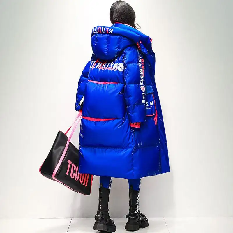 2025 New Fashion Trend Printed Letter White duck down Jacket For women Winter Thick Hooded Down Coat Female Warm Parka Overcoat