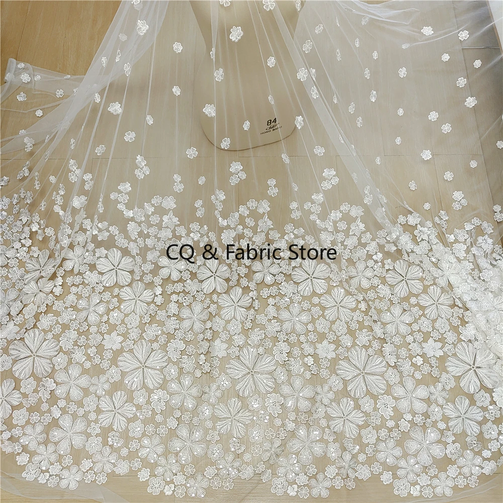 Tessuto di pizzo ricamato a rete con paillettes bianche Tessuto per abito da sposa Accessori fai da te fatti a mano Tessuto di design tagliato a misura