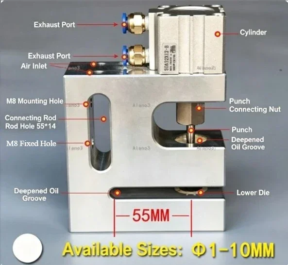 1Pc Depth 55mm Series Pneumatic Hole Puncher For Bag Making Machine Round Hole Punching Suit PVC/PO/OPP/PE/CPE/PPE Materials
