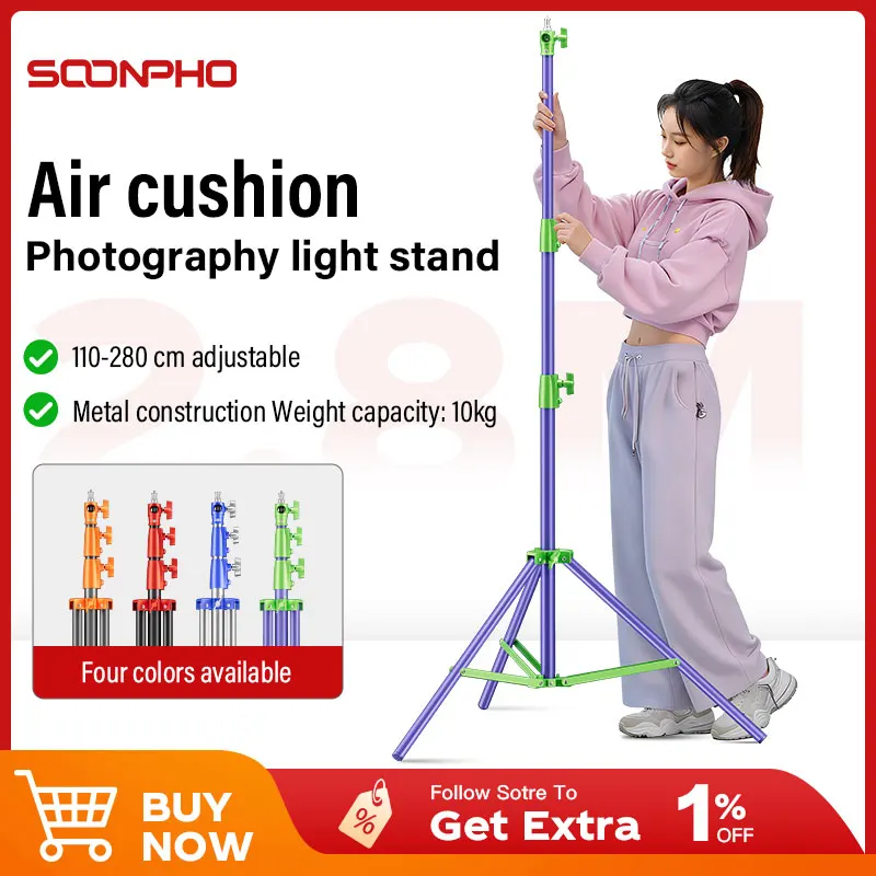 

SOONPHO HTG-280 Air Cushioned Light Stand 280cm 10Kg Heavy Load Aluminum Professional Studio Light Stand Camera Softbox Tripods