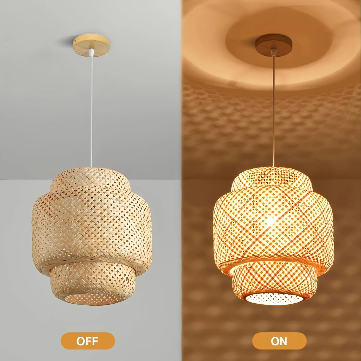 

Bohemian Handwoven Bamboo Pendant Light Semi-Flush Mount E27 Chandeliers Commercial Hanging Lamp for Kitchen Living Room