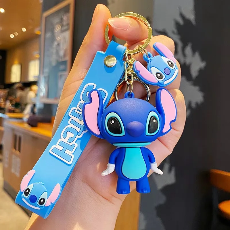 

MINISO Cute Cartoon Anime Character Stitch Blue Pink Charm Keychain Couple Backpack Car Key Pendant Children's Party Gift