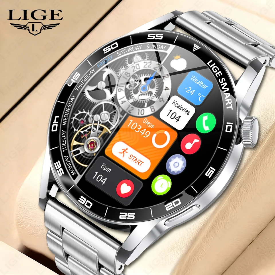 

LIGE 2026 1,38-дюймовый HD-экран Смарт-часы Монитор сердечного ритма и кислорода в крови Мужские часы с Bluetooth-вызовом Водонепроницаемые деловые умные часы