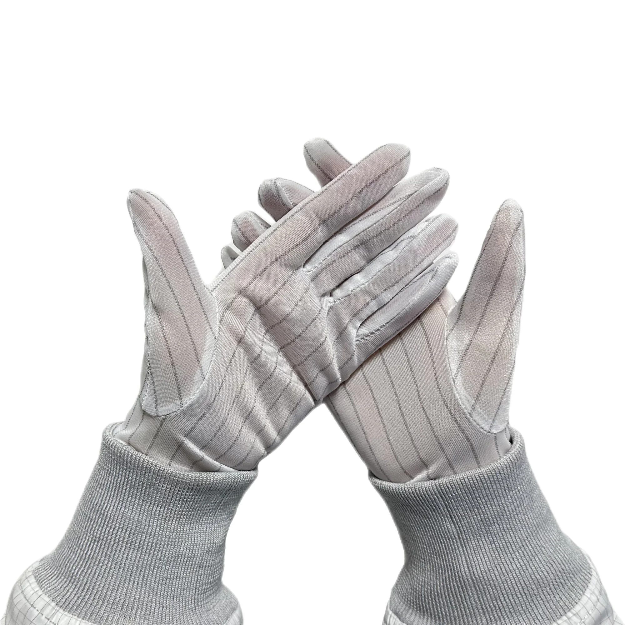 

50 шт. производство на складе швейные антистатические полосатые перчатки ESD безворсовые антистатические полиэстеровые перчатки для чистых помещений ESD для сборки