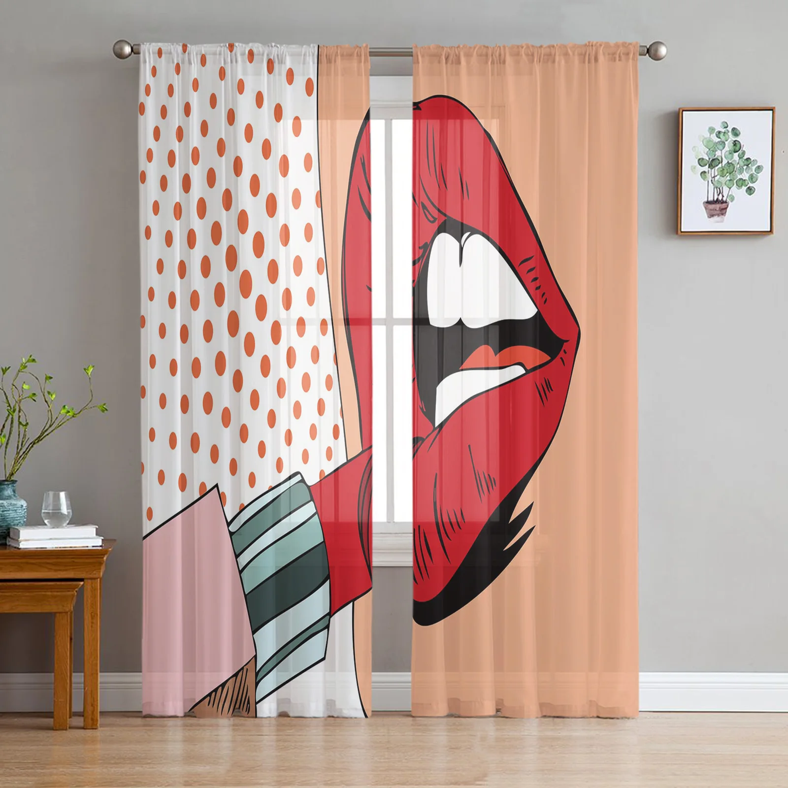 Lipstick Lips Sexy Woman Voile Curtains for Bedroom Home Decor Living Room Sheer Window Curtains Modern Printed Tulle Curtains