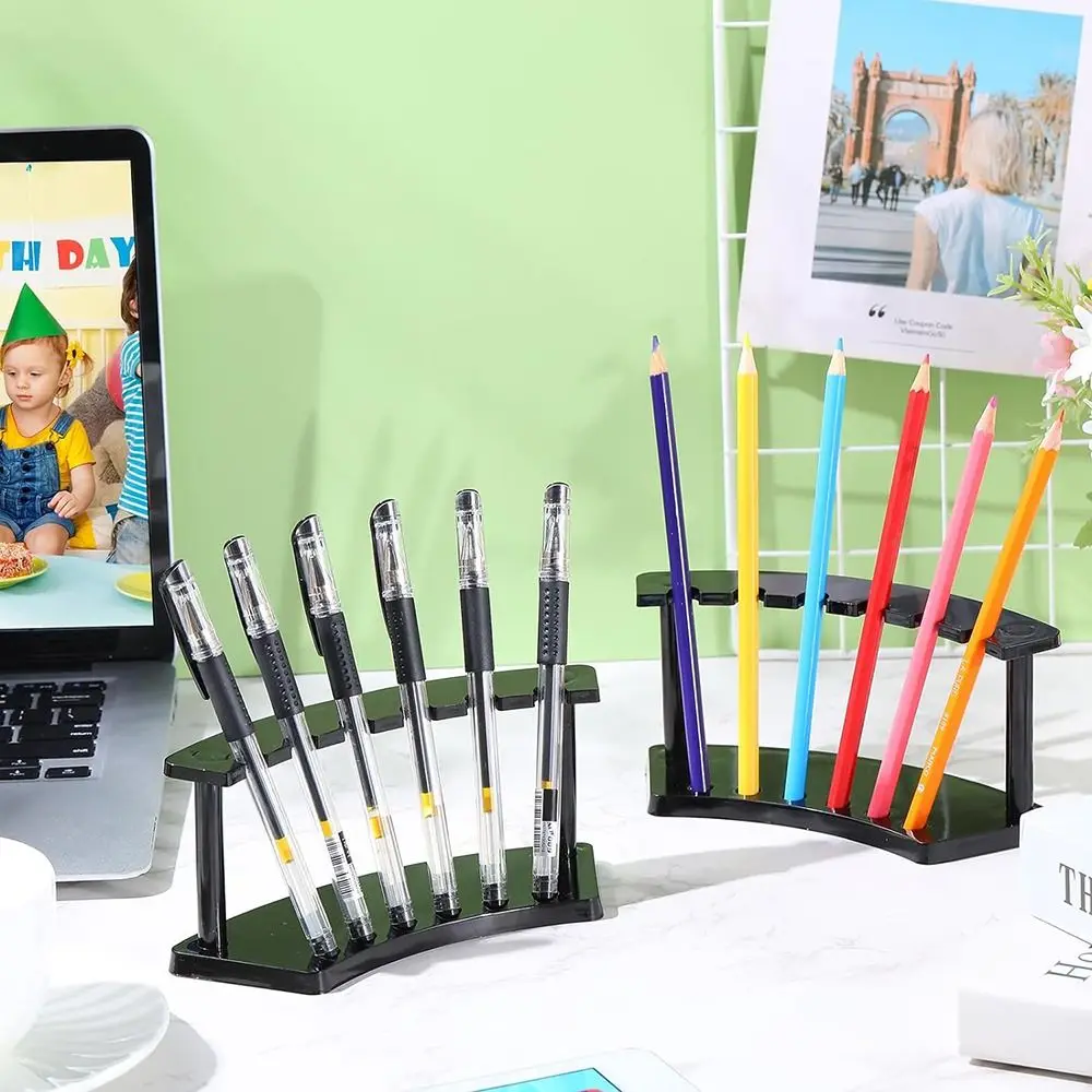 Durable Plastic 6-Slots Pen Holder 6-Slots Vertical Pen Display Stand Desk Organizer Eyebrow Pen Stand School